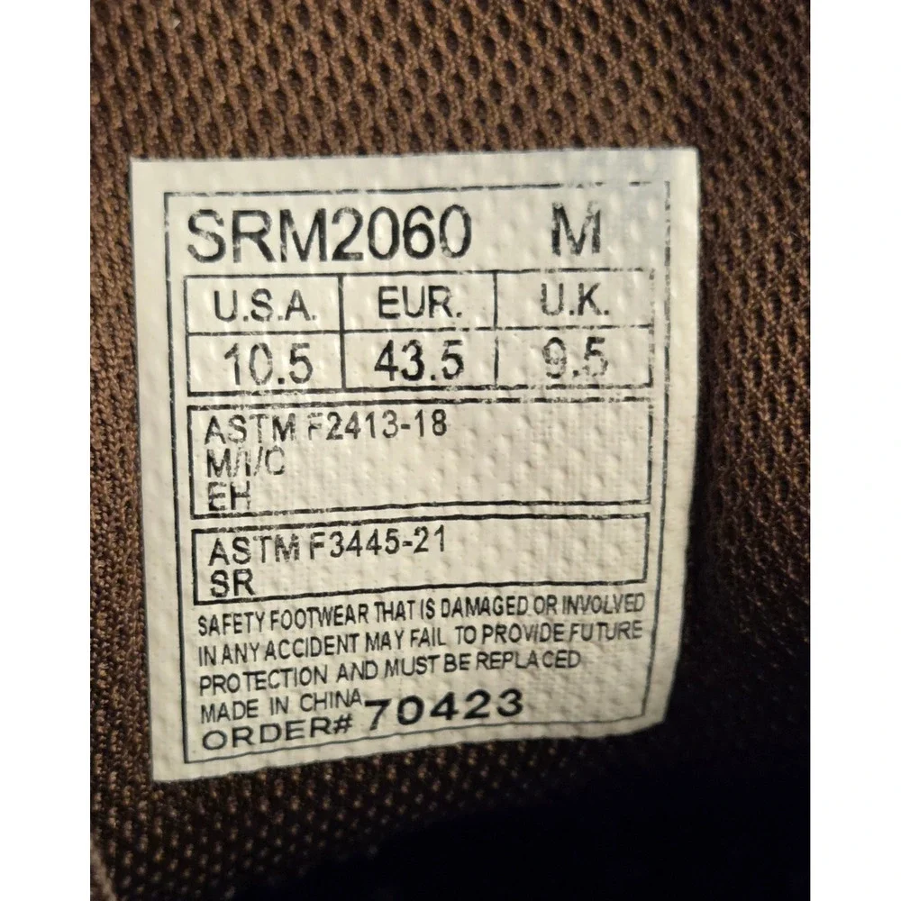 SR Max Work Shoes Men's Size 10.5 Brown Leather Slip Resistant Lace Up Steel Toe